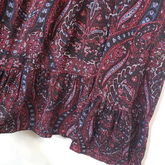 American Eagle Drop Waist Paisley Floral Dress S Maroon Burgundy Peasant Boho - Picture 7 of 10